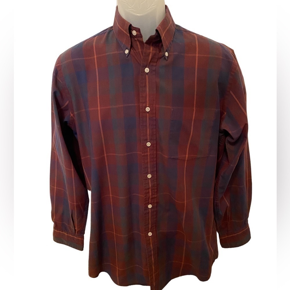 𝅺NEIL MARTIN Maroon & Blue Plaid Long Sleeve Button Down Men Dress Shirt